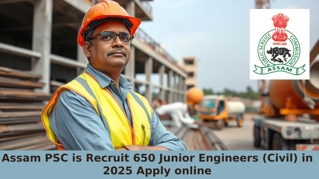 Assam PSC is Recruit 650 Junior Engineers (Civil) in 2025 Apply online