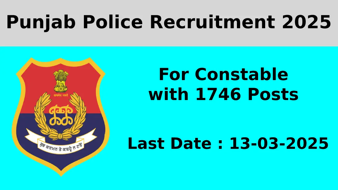 Punjab Police Recruitment 2025 for Constable with 1746 Posts apply online