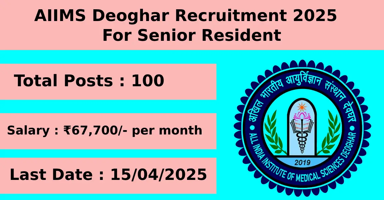 AIIMS Deoghar hiring 2025 for Senior Resident with 100 Posts Apply Offline