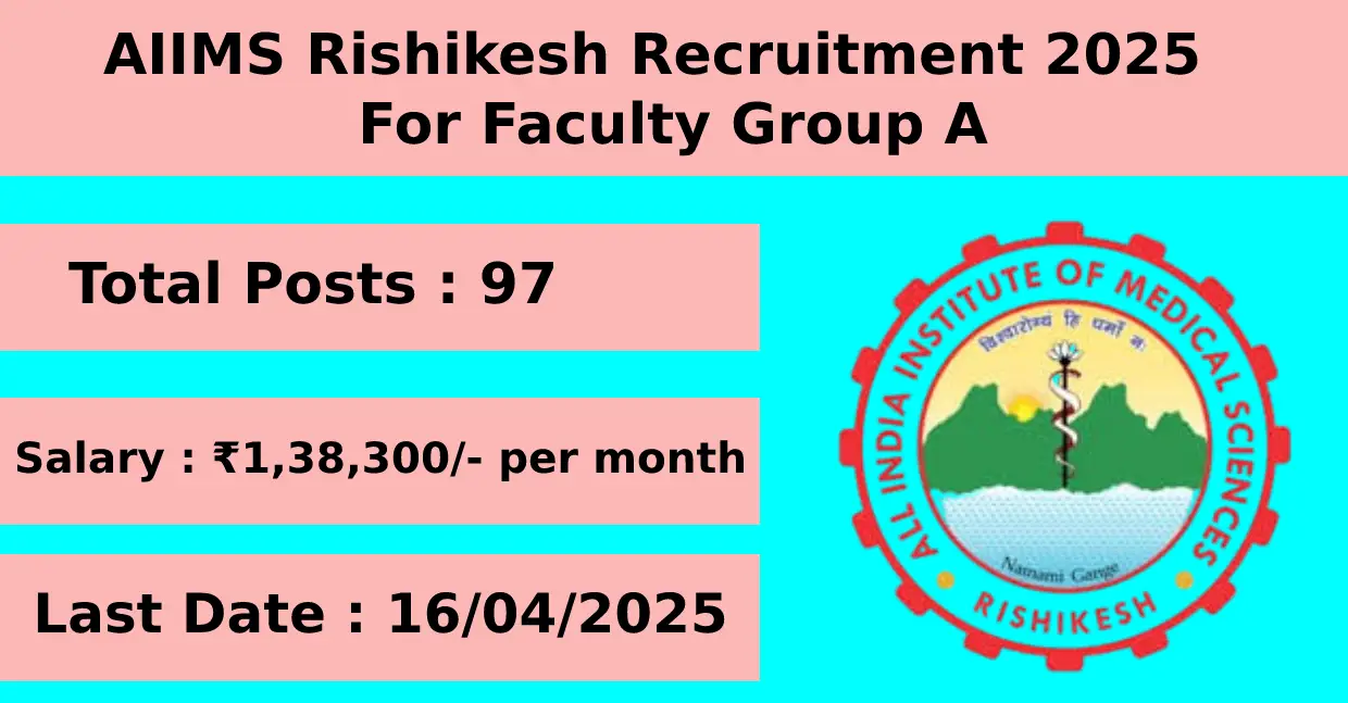 AIIMS Rishikesh Recruitment 2025 for Faculty Group A with 97 Posts Apply Online