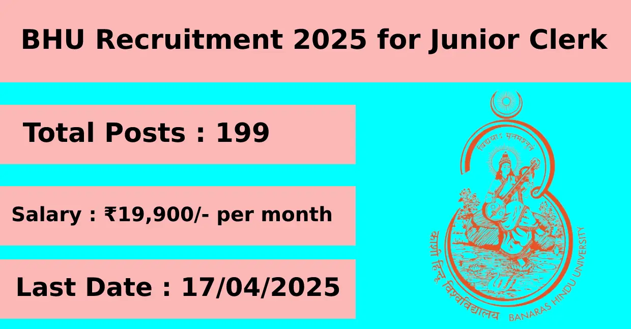 BHU Recruitment 2025 for Junior Clerk with 199 Posts Apply Online