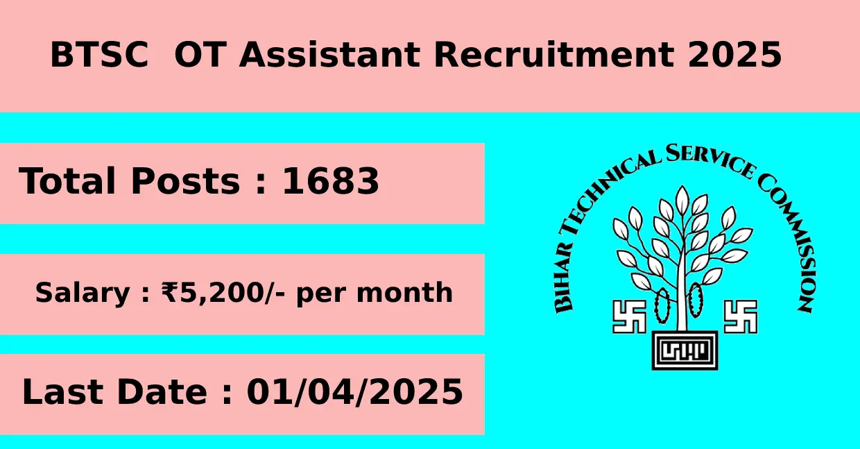 BTSC  Recruitment 2025 for OT Assistant with 1683 posts Apply Online