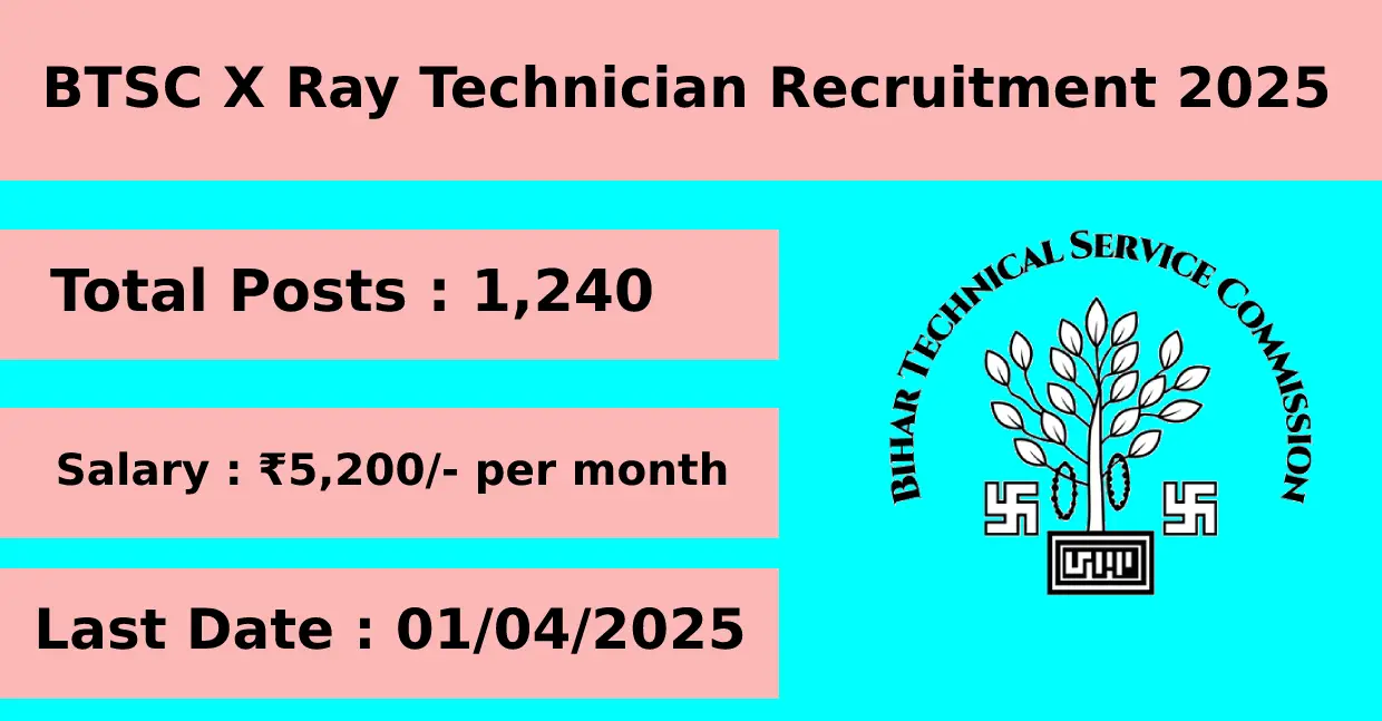 BTSC hiring X Ray Technician in 2025 for 1,240 posts  Apply Online