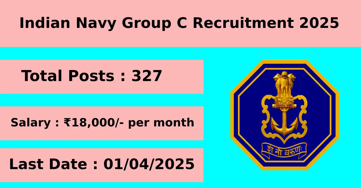 Indian Navy Recruitment 2025 for Group C with 327 Posts apply online