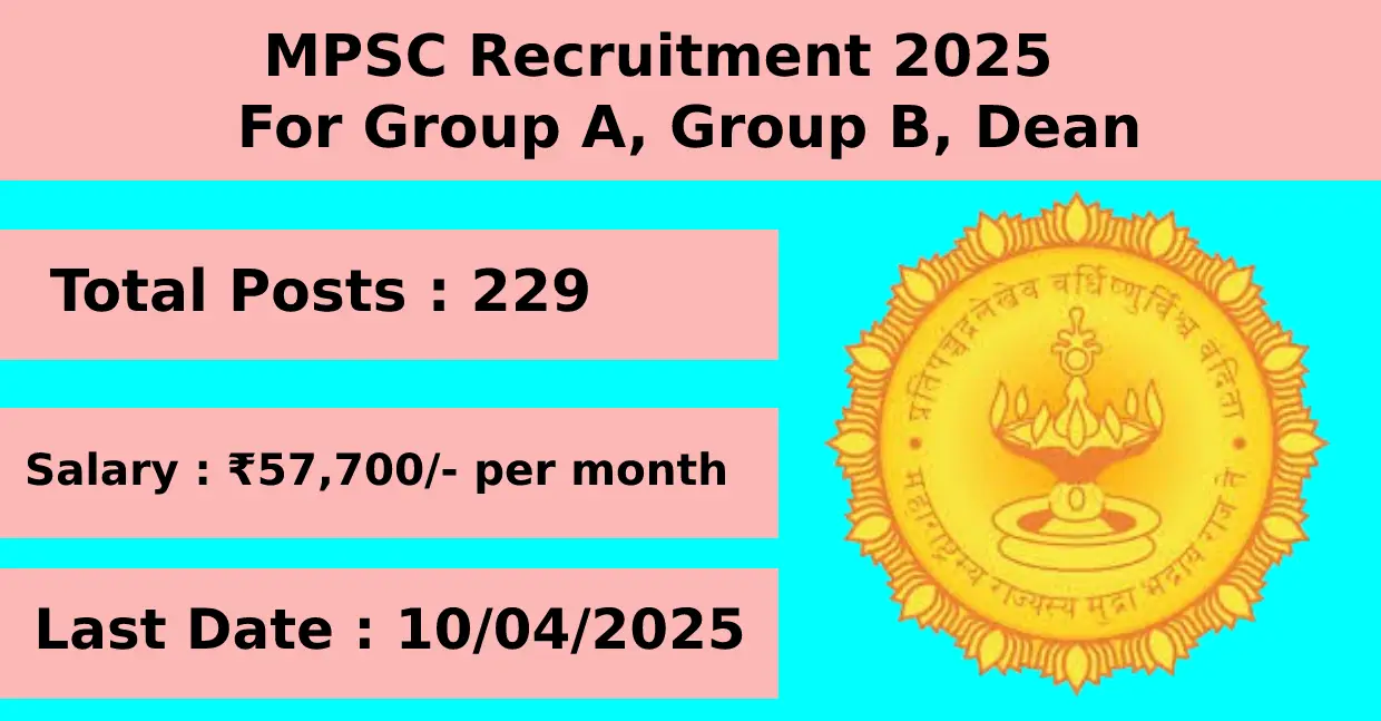 MPSC Recruitment 2025 for Group A, Group B with 229 Posts Apply Online