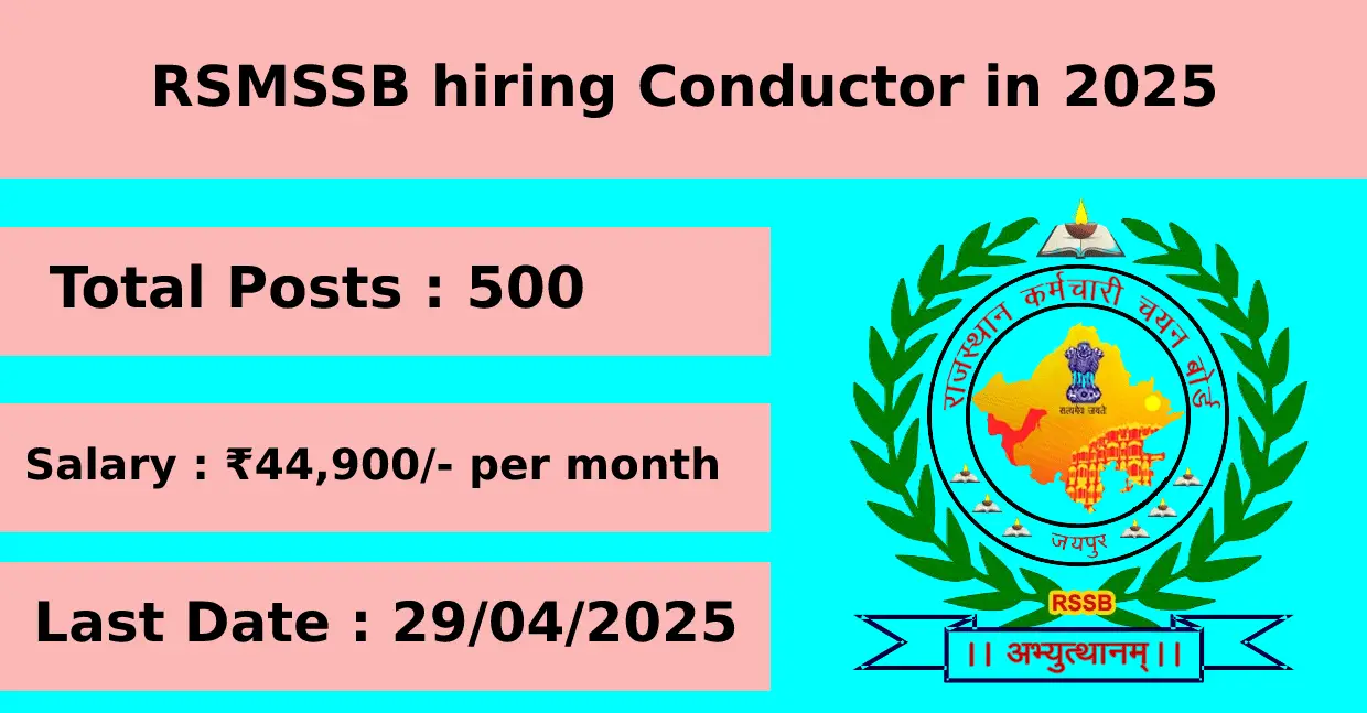 RSMSSB hiring Conductor in 2025 for 500 Posts apply online