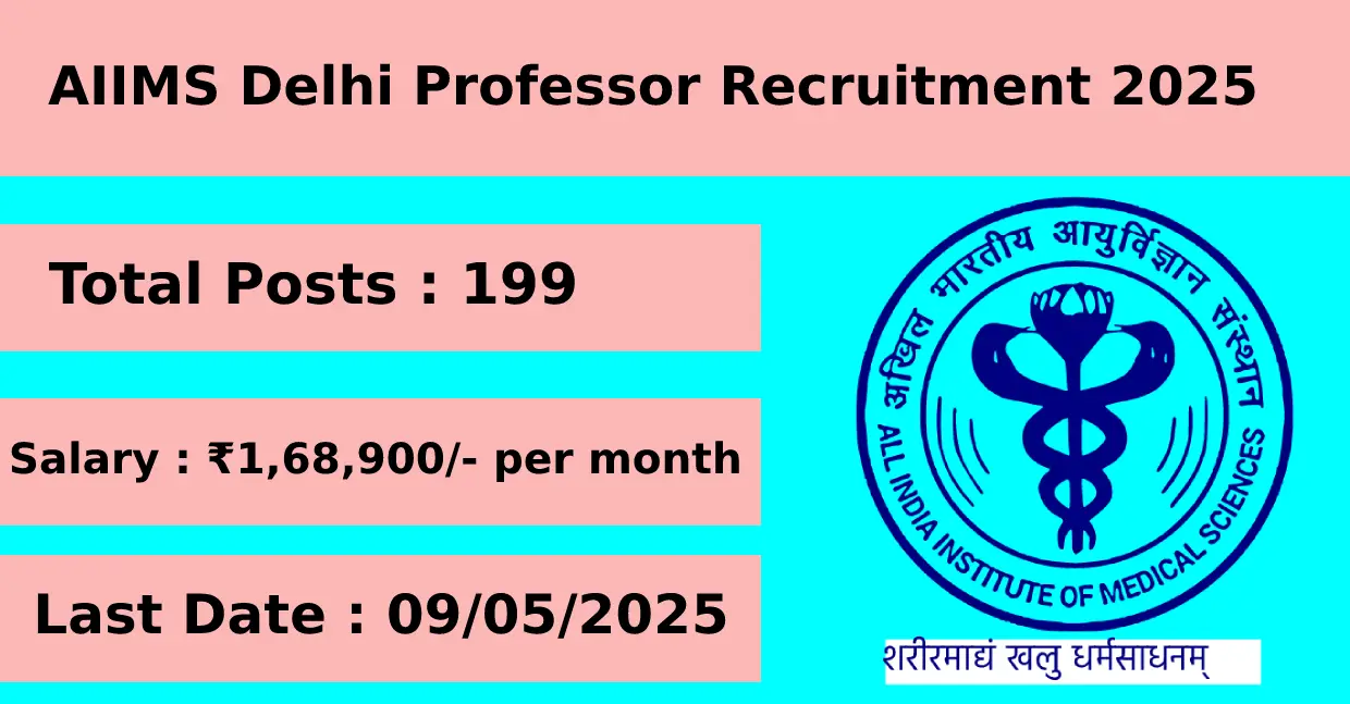 AIIMS Delhi Professor Recruitment 2025 for 199 posts apply online