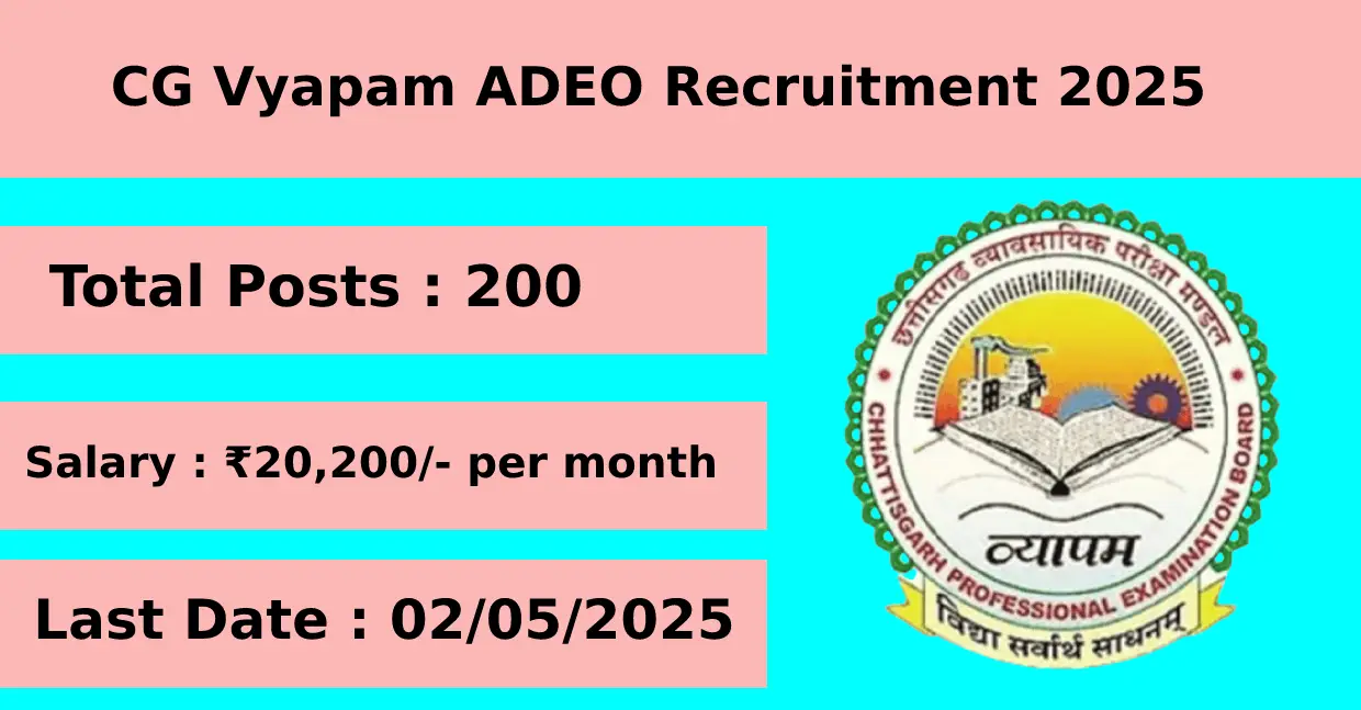 CG Vyapam hiring 2025 for ADEO with 200 Posts