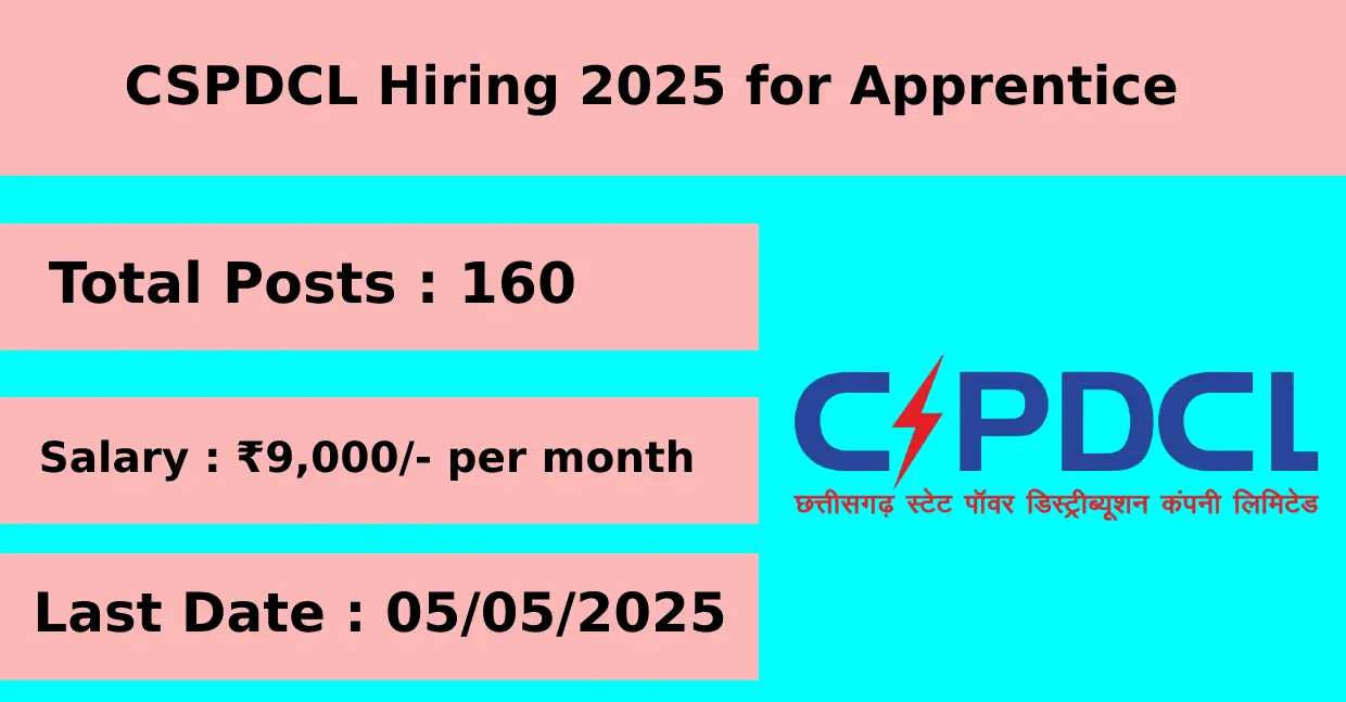 CSPDCL Hiring 2025 for Apprentice with 160 Posts Apply Offline