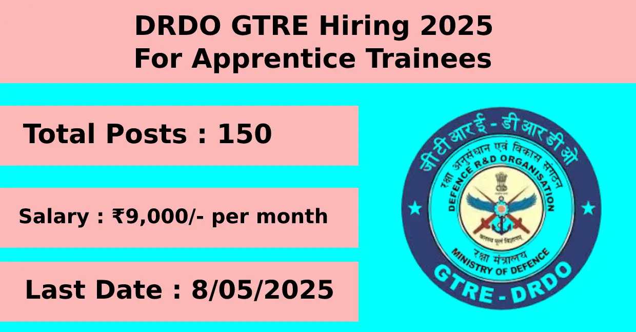 DRDO GTRE Hiring 2025 for Apprentice Trainees with 150 Posts Apply Online