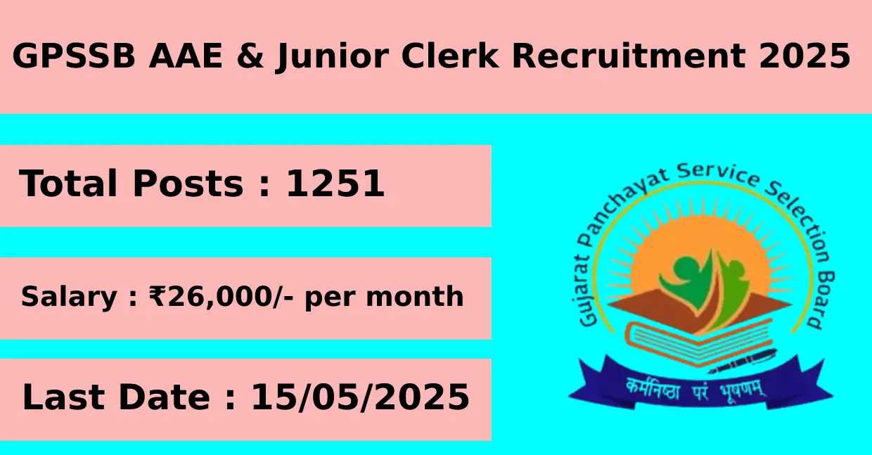 GPSSB AAE & Junior Clerk Recruitment 2025 for 1251 posts Apply Online