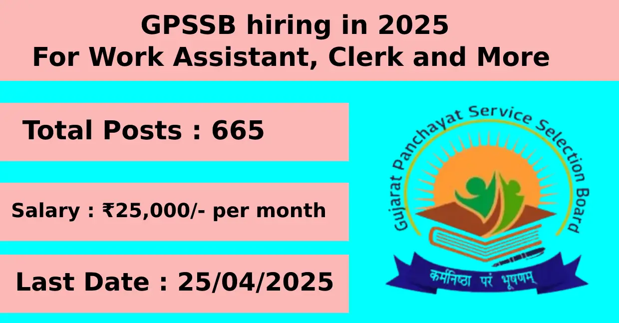GPSSB hiring Work Assistant, Clerk and More 665 Posts in 2025 apply online