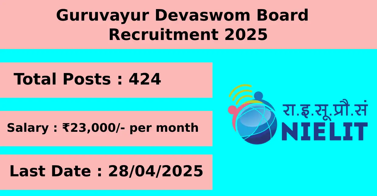 Guruvayur Devaswom Board Recruitment 2025 for 424 Posts for DEO, LDC, Driver, More apply online