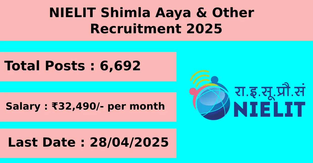 NIELIT Shimla Aaya & Other 6692 Posts Recruitment 2025 Apply Offline