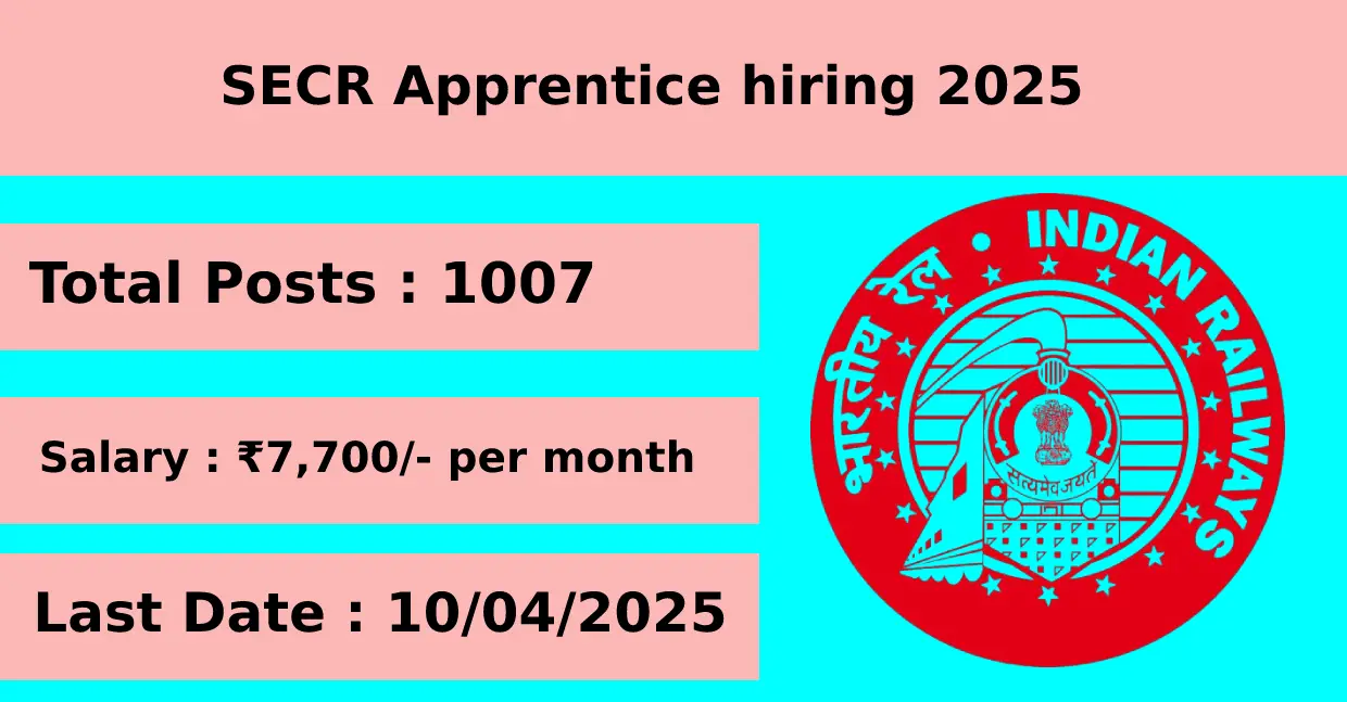 SECR Apprentice hiring 2025 for 1007 Trade Apprentice Posts Apply Online
